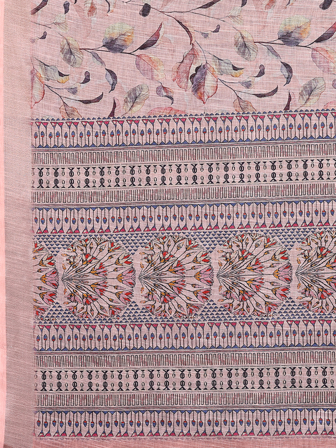 Janasya Light Pink Cotton Linen Floral Printed Saree | Swadesiicart
