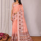 Janasya Peach Cotton Linen Ikkat Printed Saree | Swadesiicart
