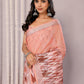 Janasya Peach Cotton Linen Ikkat Printed Saree | Swadesiicart
