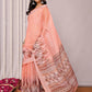 Janasya Peach Cotton Linen Ikkat Printed Saree | Swadesiicart
