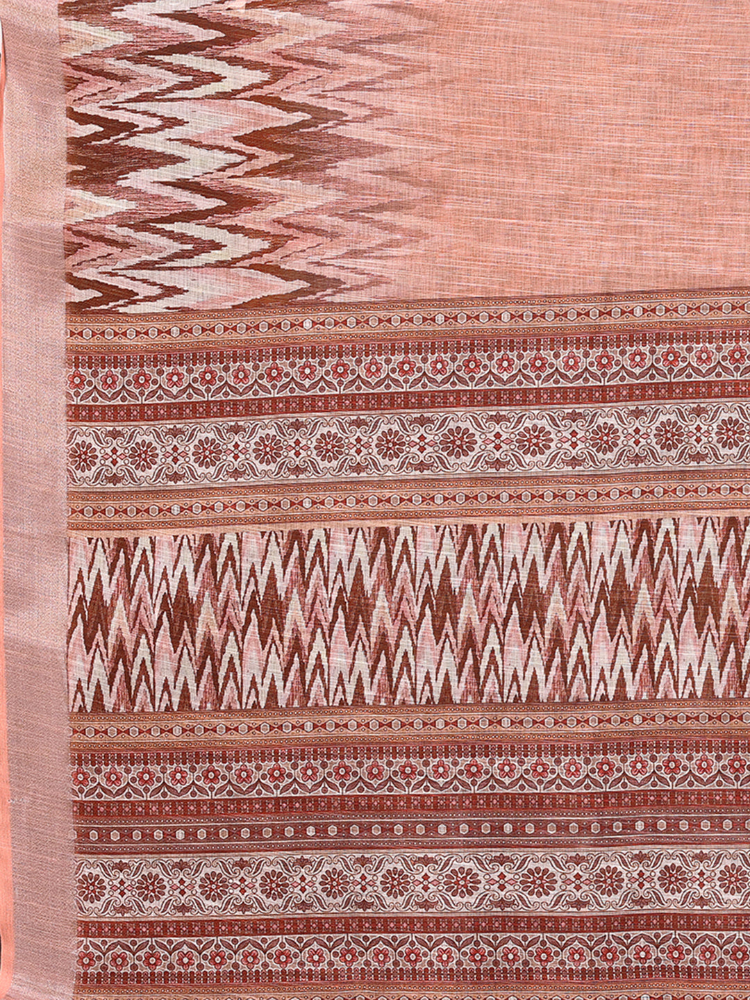 Janasya Peach Cotton Linen Ikkat Printed Saree | Swadesiicart
