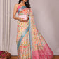 Janasya Multicolor Cotton Linen Floral Printed Saree | Swadesiicart