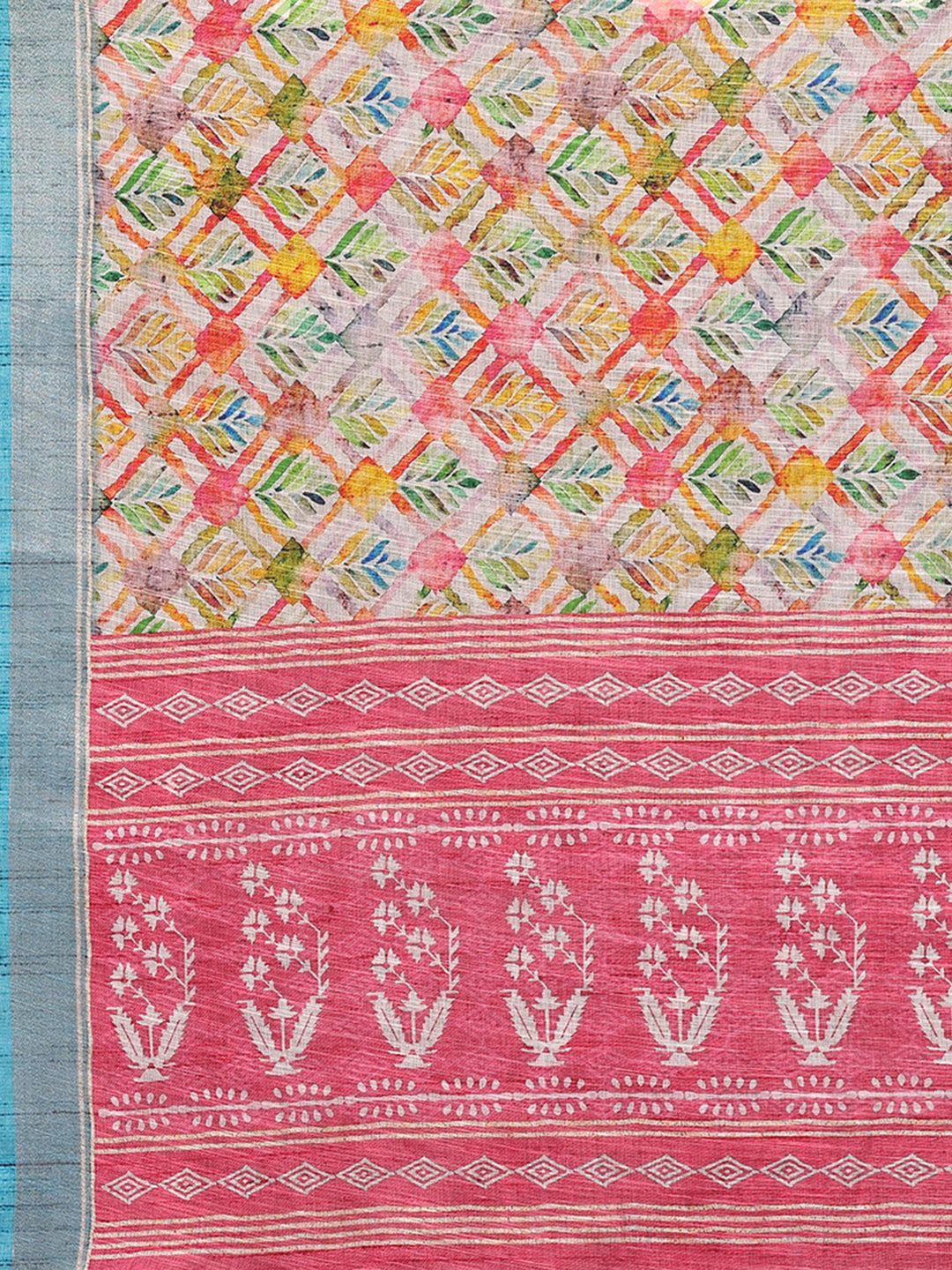 Janasya Multicolor Cotton Linen Floral Printed Saree | Swadesiicart