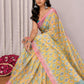 Janasya Yellow Cotton Linen Ethnic Motifs Printed Saree | Swadesiicart