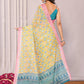 Janasya Yellow Cotton Linen Ethnic Motifs Printed Saree | Swadesiicart