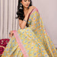 Janasya Yellow Cotton Linen Ethnic Motifs Printed Saree | Swadesiicart