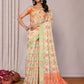 Janasya Light Green Cotton Linen Floral Printed Saree | Swadesiicart