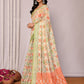 Janasya Light Green Cotton Linen Floral Printed Saree | Swadesiicart