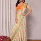 Janasya Light Green Cotton Linen Floral Printed Saree | Swadesiicart