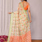 Janasya Light Green Cotton Linen Floral Printed Saree | Swadesiicart