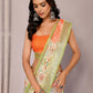 Janasya Light Green Cotton Linen Floral Printed Saree | Swadesiicart