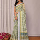 Janasya Sage Green Cotton Linen Abstract Printed Saree | Swadesiicart
