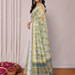 Janasya Sage Green Cotton Linen Abstract Printed Saree | Swadesiicart
