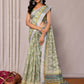 Janasya Sage Green Cotton Linen Abstract Printed Saree | Swadesiicart