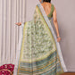 Janasya Sage Green Cotton Linen Abstract Printed Saree | Swadesiicart