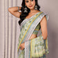Janasya Sage Green Cotton Linen Abstract Printed Saree | Swadesiicart