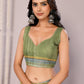 Janasya Sage Green Cotton Linen Abstract Printed Saree | Swadesiicart