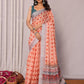 Janasya Orange Cotton Linen Block Print Printed Saree | Swadesiicart