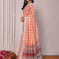 Janasya Orange Cotton Linen Block Print Printed Saree | Swadesiicart