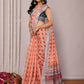Janasya Orange Cotton Linen Block Print Printed Saree | Swadesiicart