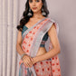 Janasya Orange Cotton Linen Block Print Printed Saree | Swadesiicart