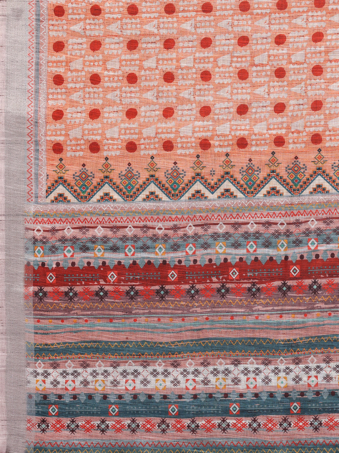 Janasya Orange Cotton Linen Block Print Printed Saree | Swadesiicart