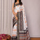 Janasya White & Black Chanderi Silk Ikkat Printed Saree | Swadesiicart