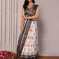 Janasya White & Black Chanderi Silk Ikkat Printed Saree | Swadesiicart