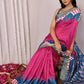 Janasya Pink & Blue Chanderi Silk Geometric Printed Saree | Swadesiicart