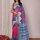Janasya Pink & Blue Chanderi Silk Geometric Printed Saree | Swadesiicart