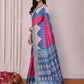 Janasya Pink & Blue Chanderi Silk Geometric Printed Saree | Swadesiicart