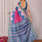 Janasya Pink & Blue Chanderi Silk Geometric Printed Saree | Swadesiicart
