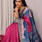 Janasya Pink & Blue Chanderi Silk Geometric Printed Saree | Swadesiicart