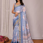 Janasya Blue Chanderi Silk Floral Printed Saree | Swadesiicart