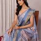 Janasya Blue Chanderi Silk Floral Printed Saree | Swadesiicart