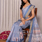 Janasya Blue Chanderi Silk Floral Printed Saree | Swadesiicart