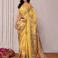 Janasya Yellow Chanderi Silk Kalamkari Printed Saree | Swadesiicart