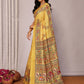 Janasya Yellow Chanderi Silk Kalamkari Printed Saree | Swadesiicart