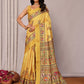 Janasya Yellow Chanderi Silk Kalamkari Printed Saree | Swadesiicart