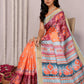Janasya Orange Chanderi Silk Ikkat Printed Saree | Swadesiicart