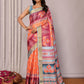 Janasya Orange Chanderi Silk Ikkat Printed Saree | Swadesiicart