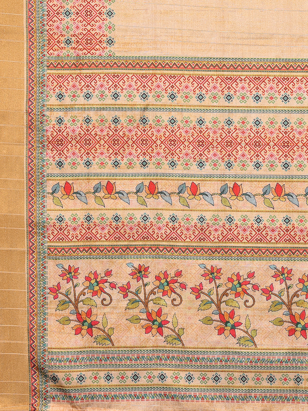 Janasya Beige Chanderi Silk Floral Printed Saree | Swadesiicart