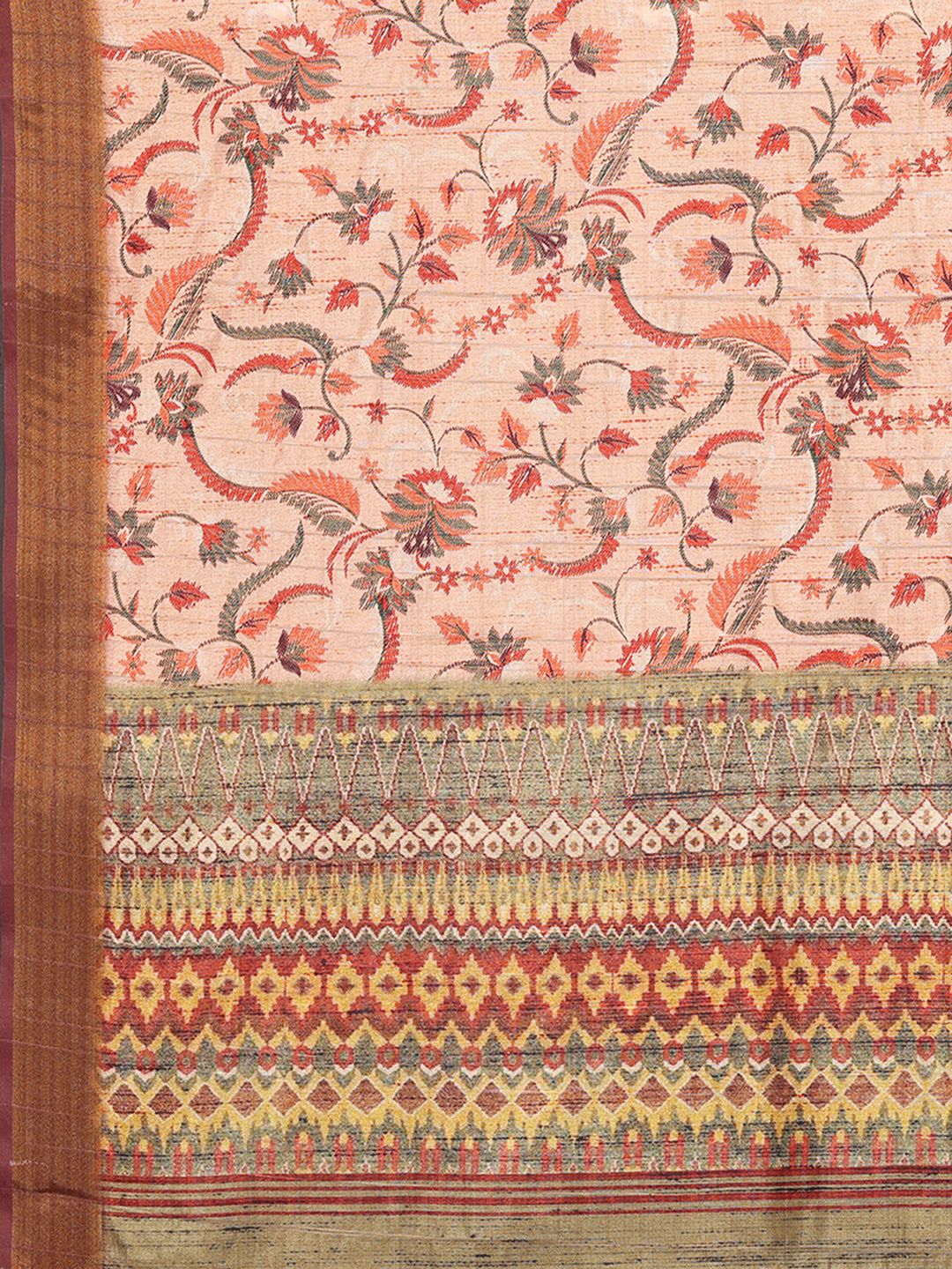 Janasya Peach Chanderi Silk Floral Printed Saree | Swadesiicart