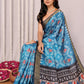 Janasya Blue Chanderi Silk Ikkat Printed Saree | Swadesiicart