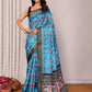 Janasya Blue Chanderi Silk Ikkat Printed Saree | Swadesiicart