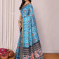 Janasya Blue Chanderi Silk Ikkat Printed Saree | Swadesiicart
