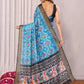 Janasya Blue Chanderi Silk Ikkat Printed Saree | Swadesiicart