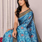 Janasya Blue Chanderi Silk Ikkat Printed Saree | Swadesiicart