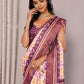 Janasya White & Purple Chanderi Silk Ikkat Printed Saree | Swadesiicart