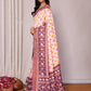 Janasya White & Purple Chanderi Silk Ikkat Printed Saree | Swadesiicart